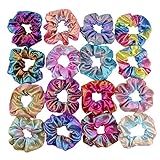 LOVEF Shiny Metallic Scrunchies, Women Girls Mermaid Hair Scrunchie Elastics Ponytail Holder for Gym Dance Party Club（16 Pieces）