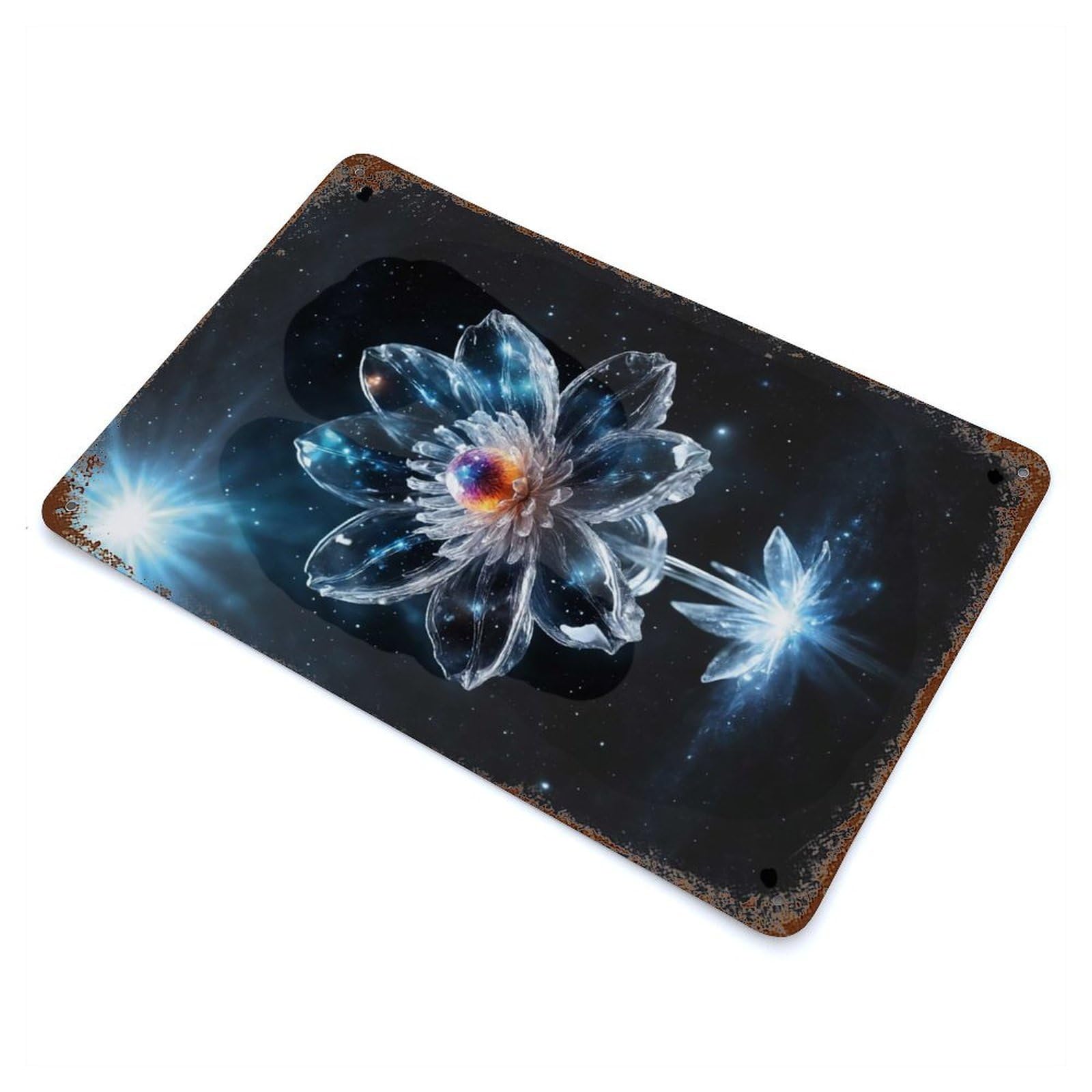 Garage Style Cosmic Flower Vintage Rust Metal Sign 11.8"x7.9", Industrial Home Decor for Bar And Workshop