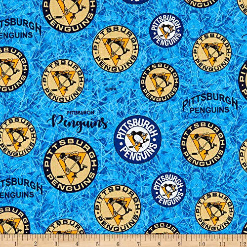 NHL Pittsburgh Penguins Throwback Logo Multi, Quilting Fabric by the Yard