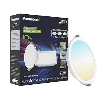 Panasonic Plastic 10W Tri Colour Led Round Downlight|Tri Colour Ceiling Light for Home|10 Watt Ceiling Light (Cool, Natural&White - Pdlm0110Cnw) - image, photos