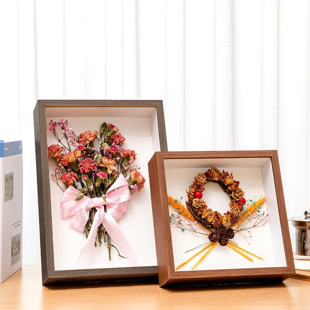 Wood Picture Frame 8/9/10in Glass Panel for Dried Flower Display
