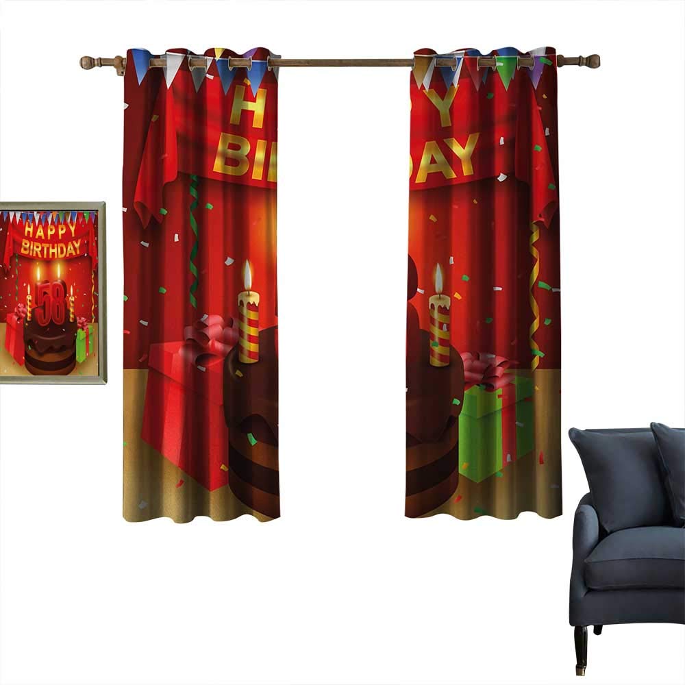 Stevenhome Anti Bacterial Grommet Curtain 58th Birthday Restaurant/Shop Decoration Celebration Birthday Party Surprise Chocolate Cake Fun with Friends Design 55" Wx63 L Multicolor