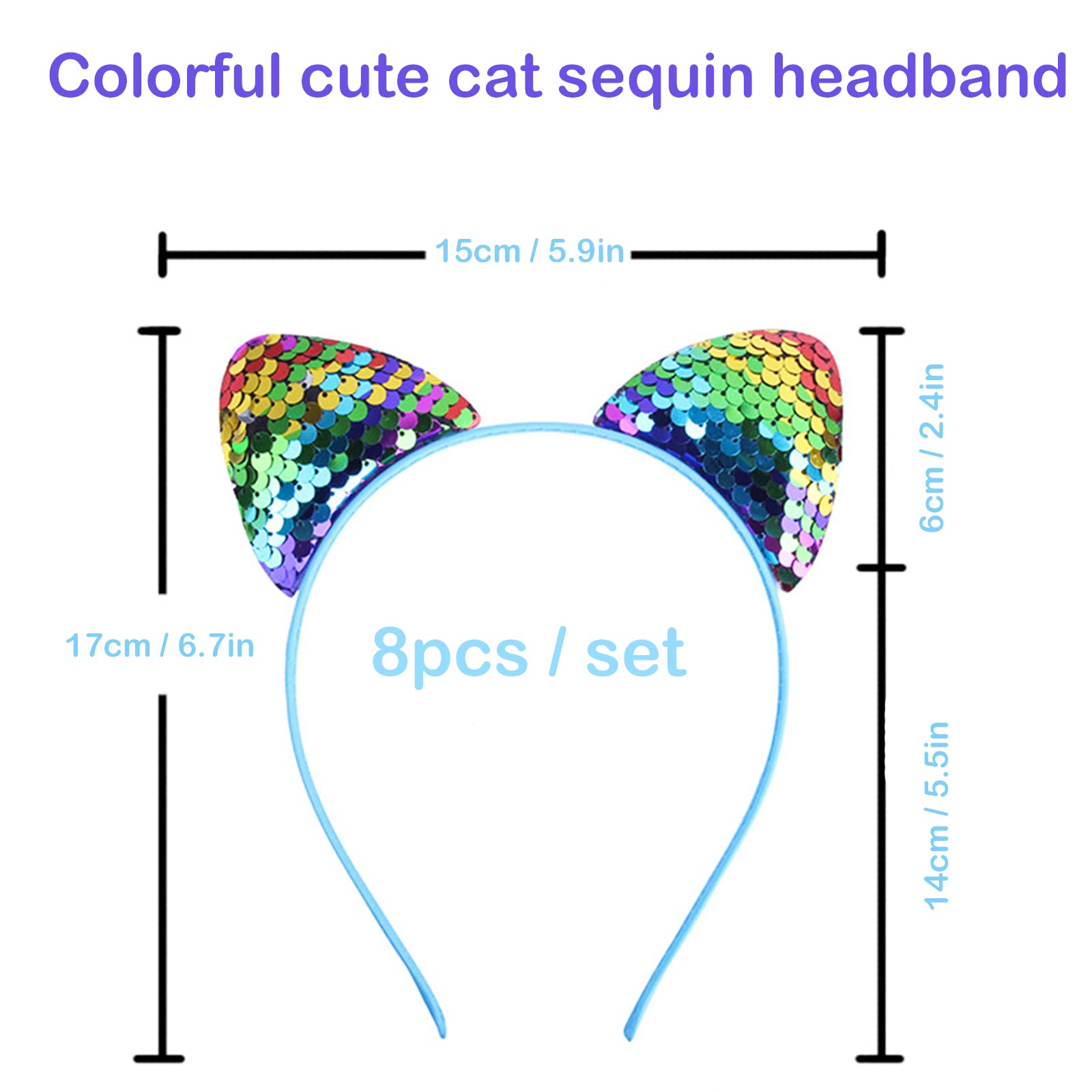 10 Cerchietti Con Orecchie Di Gatto Paillettes – Morbidi E Lucidi, Per Feste, Cosplay E Ogni Giorno (Multicolore) - 2