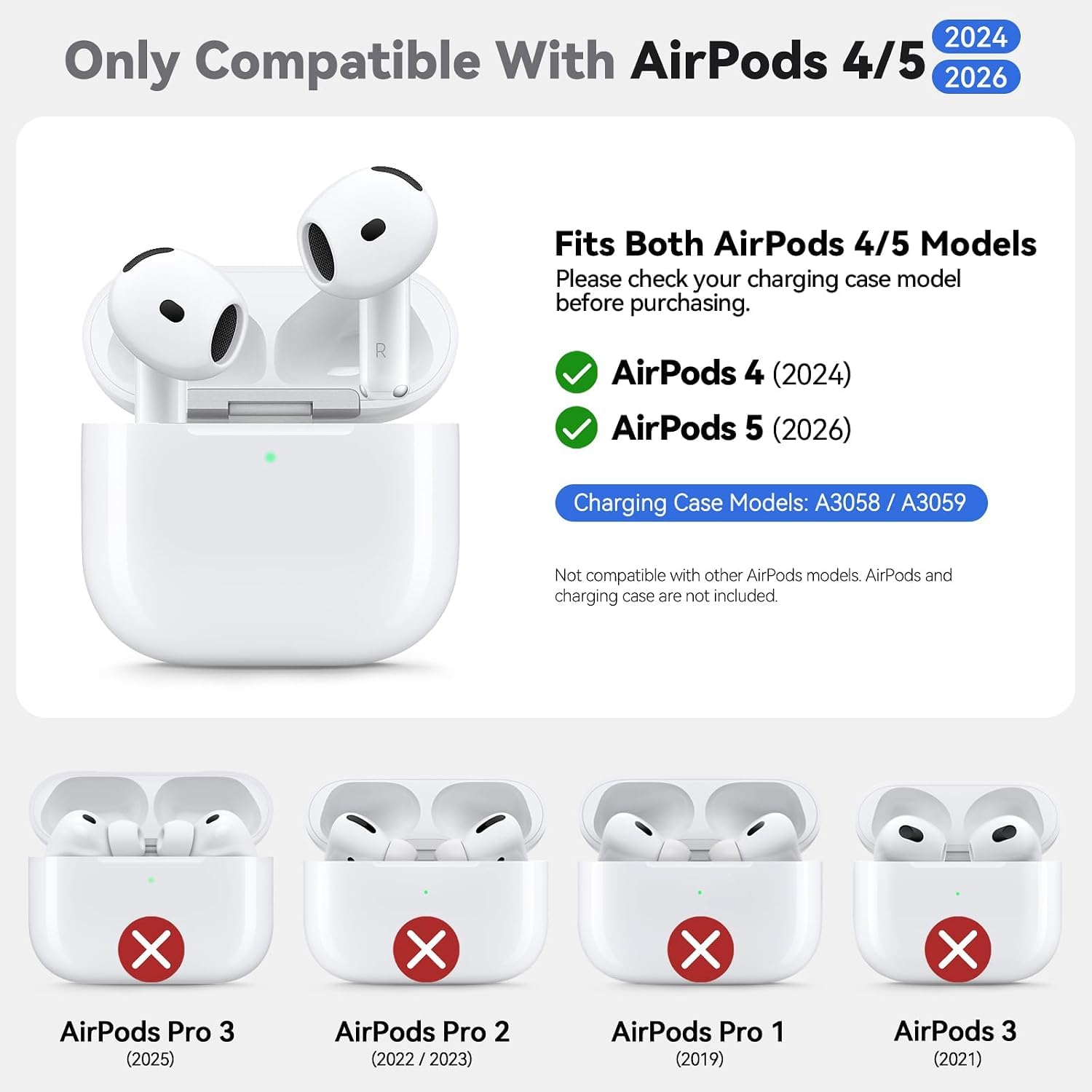 Meyaar Engraved Silicone Case for AirPods 5/4 (2026/2024), Light Grey — Amazon image 2