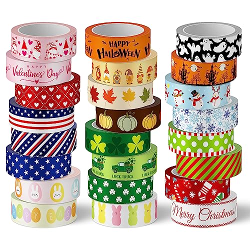 Whaline 24 Rolls Holiday Washi Tapes Easter Bunny Egg Rabbit Making Tape 15mm St Patricks Day Assorted Festival Seasonal Washi Tapes for Scrapbook Journal Art Craft 16.4Ft