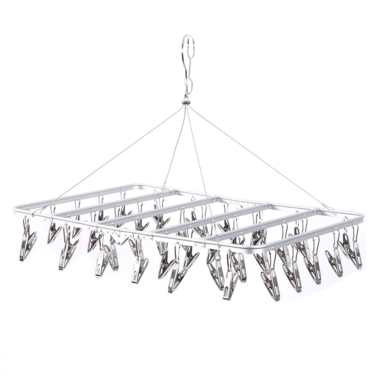 Stendibiancheria per calzini con 42 clip per appendere i vestiti dei bambini, mollette, design pieghevole, ganci di chiusura antivento, rettangolo (colore: oro + argento) Efficienza (argento + argent