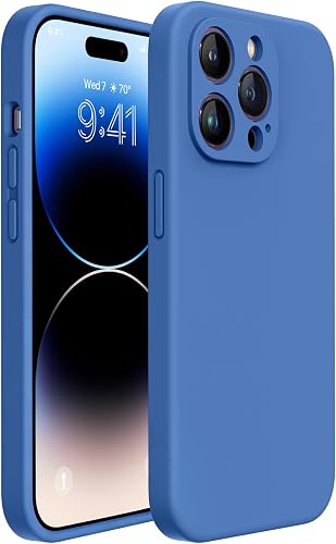 Miracase Designed for iPhone 14 Pro Case with Screen Protector, [Upgraded Camera Protection], Shockproof Liquid Silicone Rubber Phone Case Cover for 14 Pro 6.1 inch, Aqua Blue