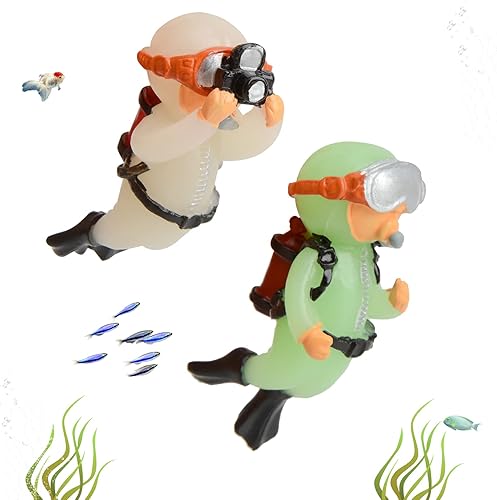 AnRui Paquete de 2 decoraciones flotantes para pecera, lindo buzo decoración de acuario, dispositivo flotante Betta Fish Tank Accesorios