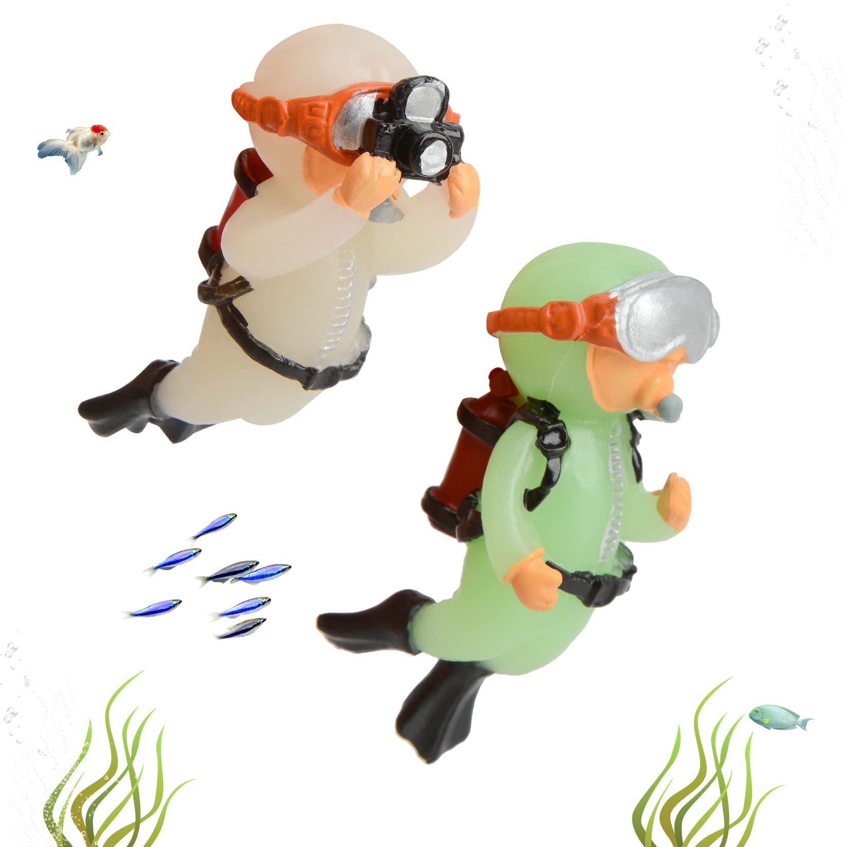 AnRui 2 Pack Floating Fish Tank Decorations Cute Diver Aquarium Decoration Floating Device Betta Fish Tank Accessories Ornament for Fish Playing