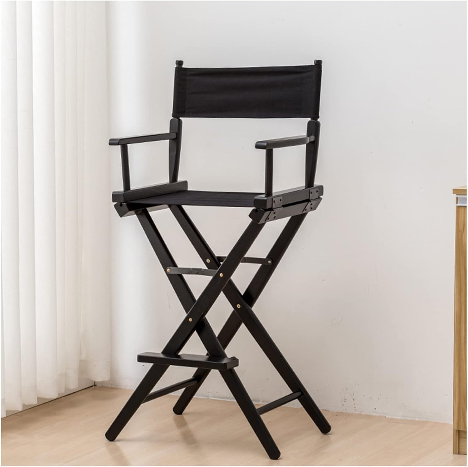 MIYUEWU Black Folding Makeup Chair Professional Director Chair Beech Wood Makeup Accessories Makeup Director Chair Portable