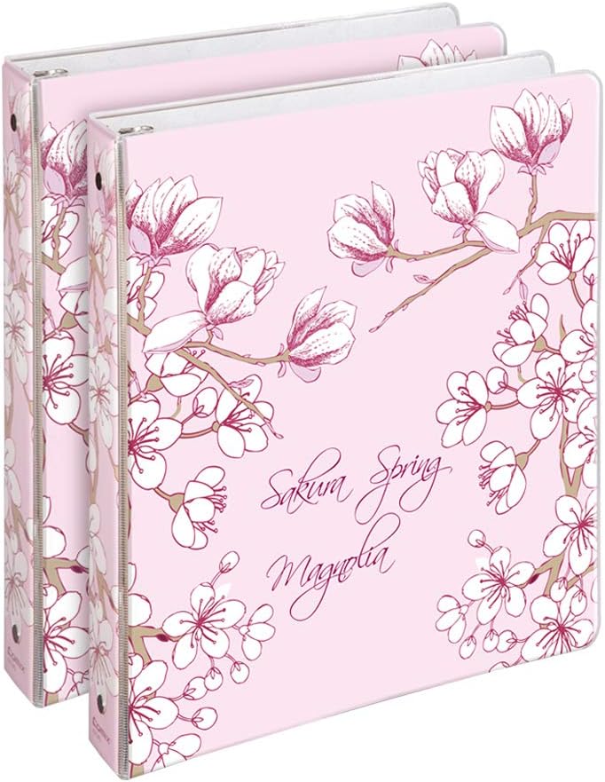 Comix 3 Ring Binder 1 Inch Round Ring Binders Cherry Blossoms Floral Design Holds 8.5 x 11 Inch 175 Sheets, 10.5 x 11.6 x 1 Inch, Pink, 2-Pack (A2134)