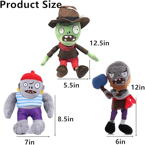 Miniatura 3 de JHESAO 3 piezas de peluche de plantas y zombis: figuras de peluche de PVZ de zombis piratas de martillo, vaquero y gargantuar