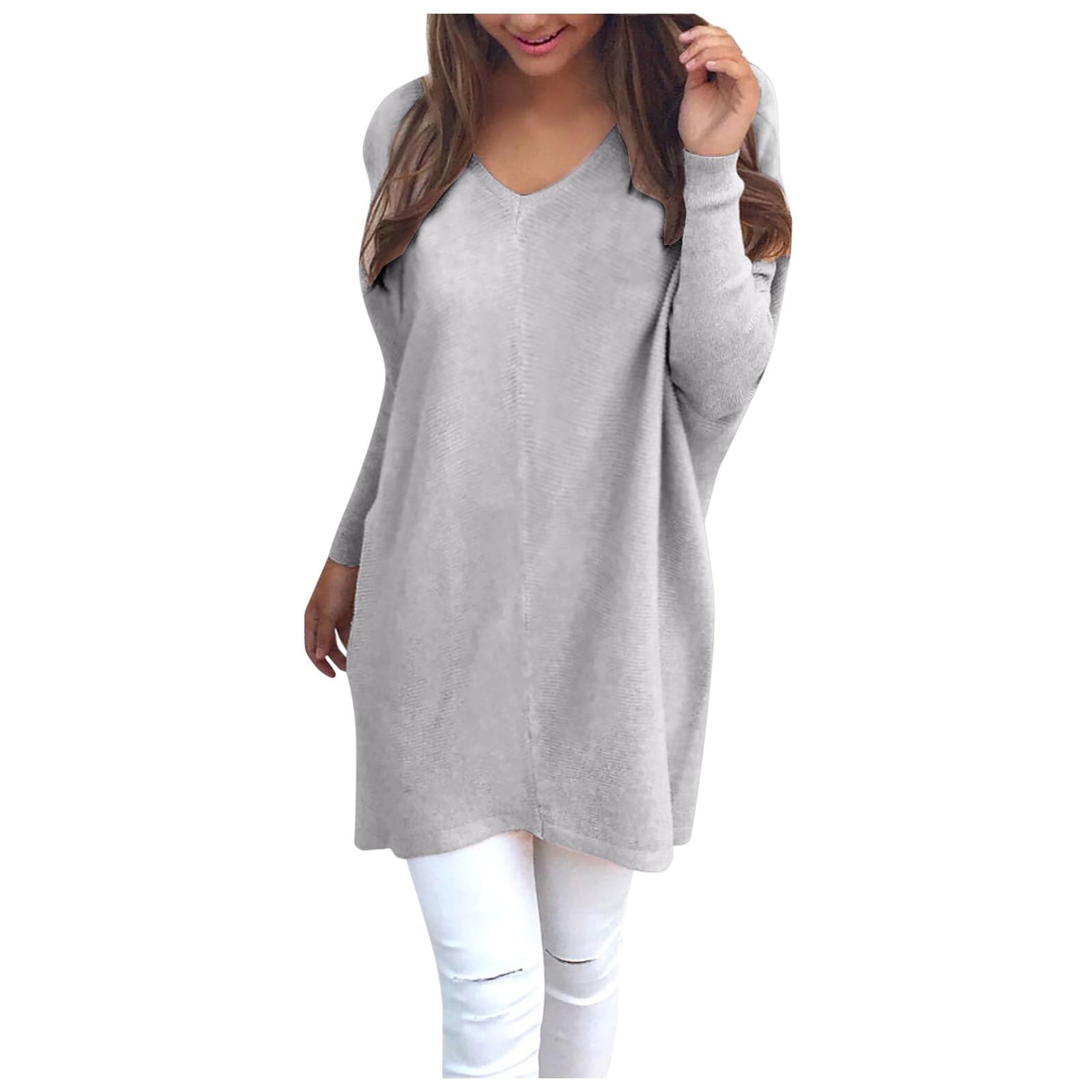 Long Sweaters Women 2025 Oversized Long Sleeve V-Neck Loose Casual Long Jumper Top Fall Winter Warm Pullover Sweaters