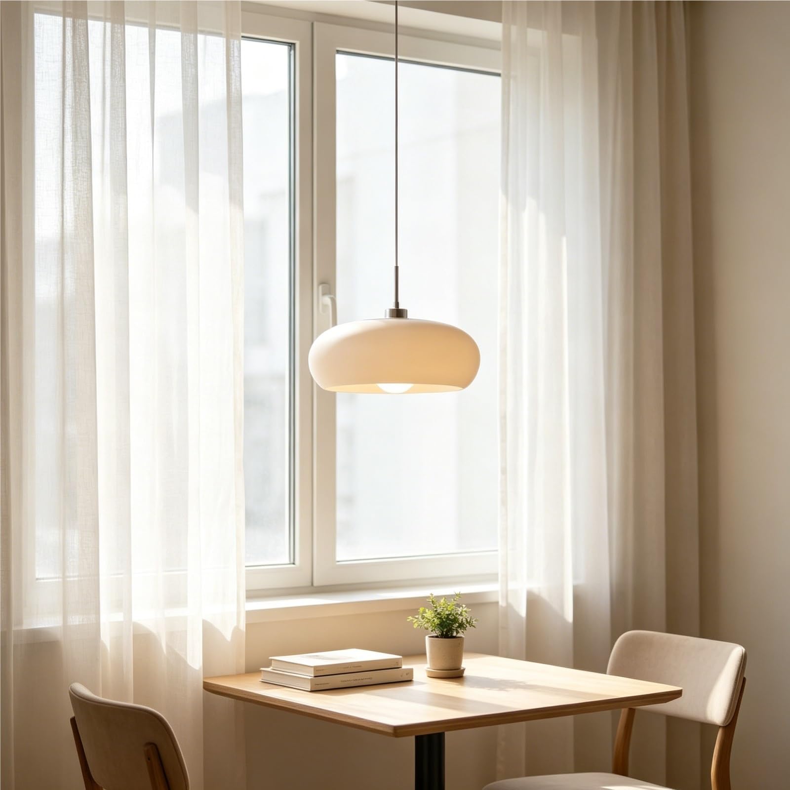 Moderne schmiedeeiserne Pendelleuchte mit Glasschirm, Hängelampe, höhenverstellbar, dreifarbige Aufhängung, milchig-weiß-orangefarbener Schirm, variable Kabellänge for Flur-Esszimmer(White)