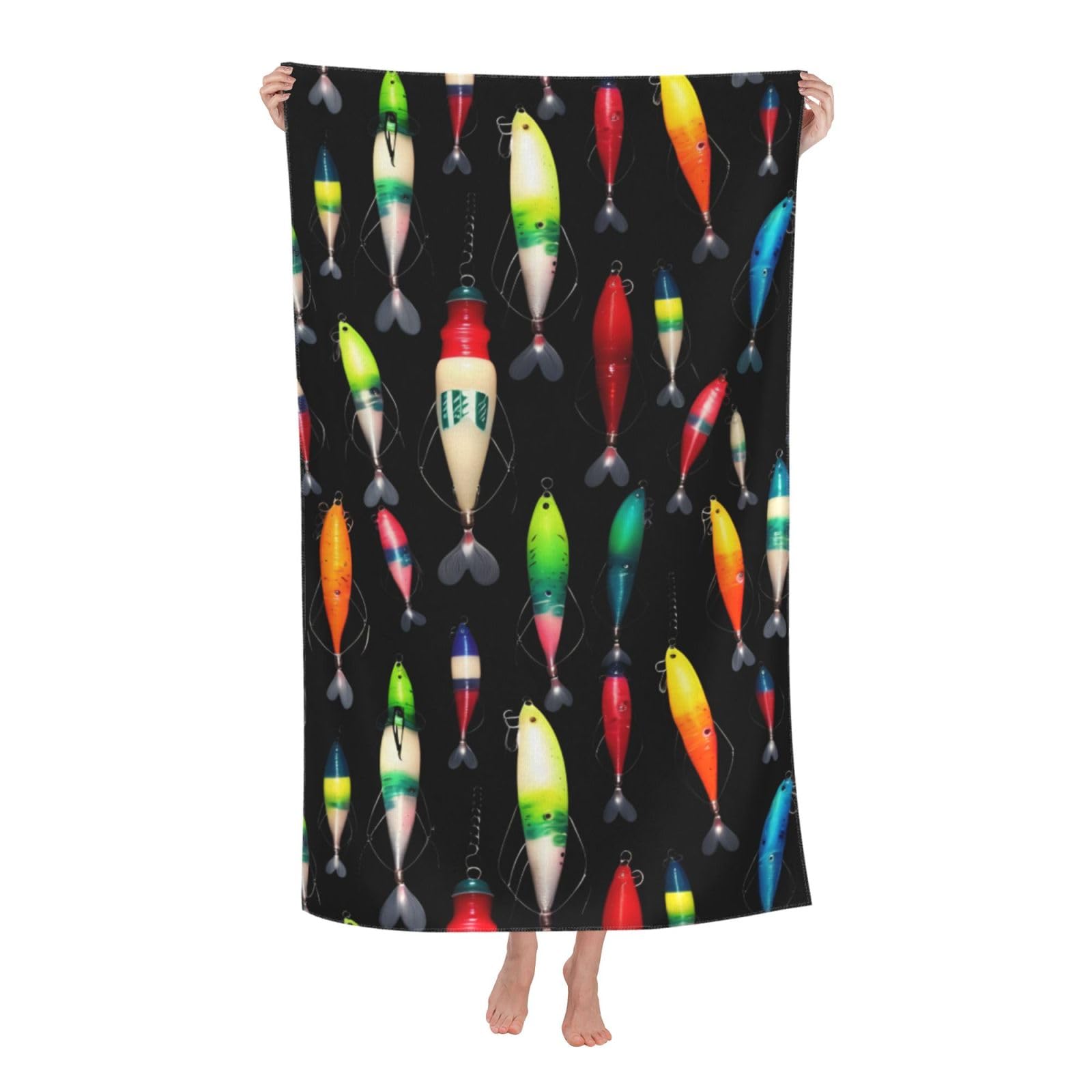 Pojknbv White Fishing Lure Print Oversized Adult Beach Towel Quick-Dry Comfortable Lightweight Travel Pool Camping