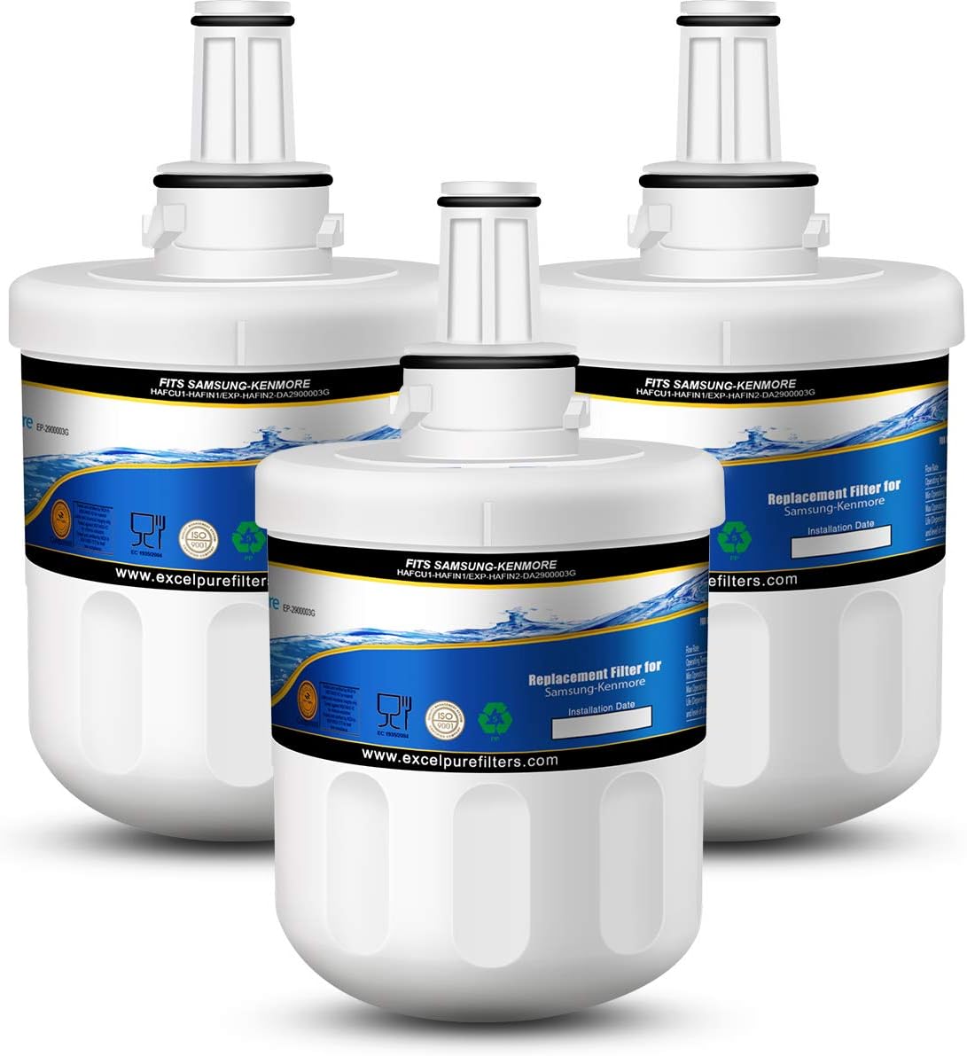 EXCELPURE DA29-00003G Refrigerator Water Filter Replacement for Samsung DA29-00003G, DA29-00003B, DA29-00003F,DA29-00003A, RSG257AARS, RFG297AARS, RS22HDHPNSR, HAFCU1 (3 PACK)