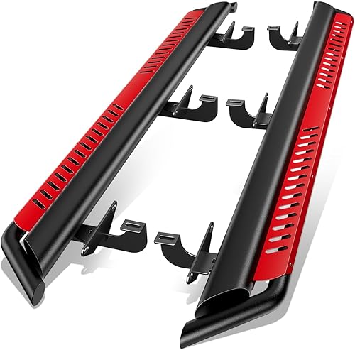 Auto Dynasty Estribos con peldaños pintados en rojo compatibles con Jeep Wrangler JL Unlimited 2018-2024 de 4 puertas, barra Nerf con escalón