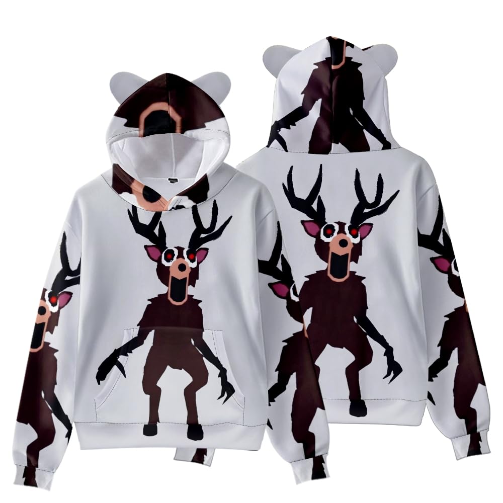 Hzsyc Boys B Oys 99 Nights In The Forest 3D Figure Printed Sweatshirt Kids Funny 99 Nights In The Forest Cat's Ear Shaped Hoodie (,11-12Years)