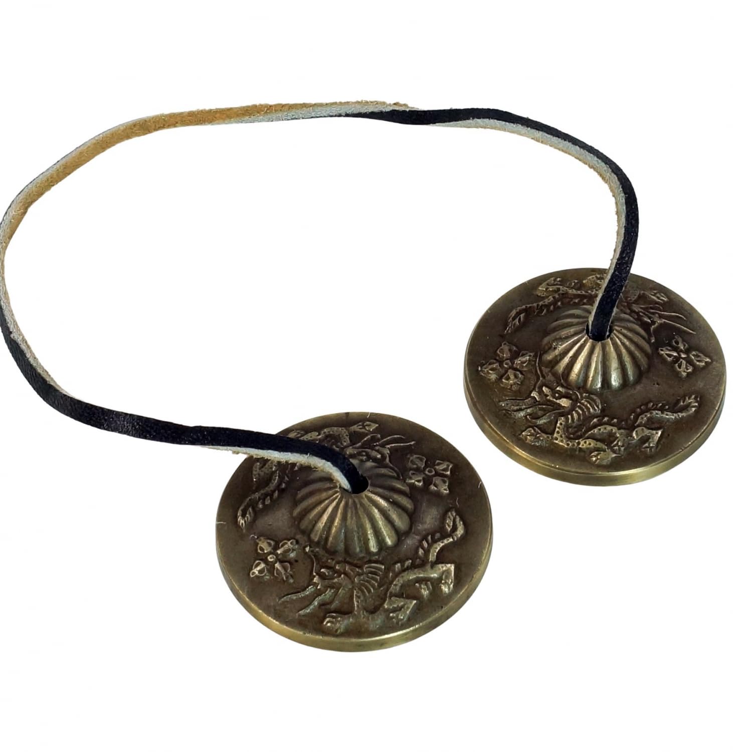 GURU SHOP Zimbel Paar mit Ornament, Tibetische Zimbel, Gold, Size:Ø 6,5 cm