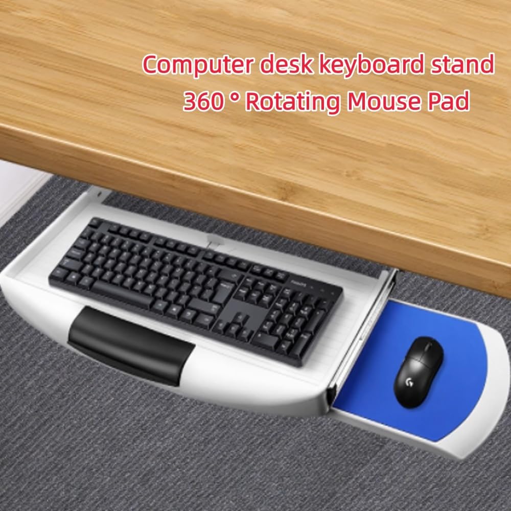 Ergonomische Tastaturablage unter dem Schreibtisch mit schwenkbarer Mausplattform, verstellbare ausziehbare Tastaturaufbewahrung, langlebiges ABS-Material, schwarz, platzsparende Lösung für Home