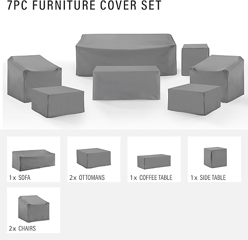 Miniatura 4 de Crosley Furniture Fundas impermeables para muebles de patio, juego de 7 piezas para sillas de exterior, sofá, mesas, gris