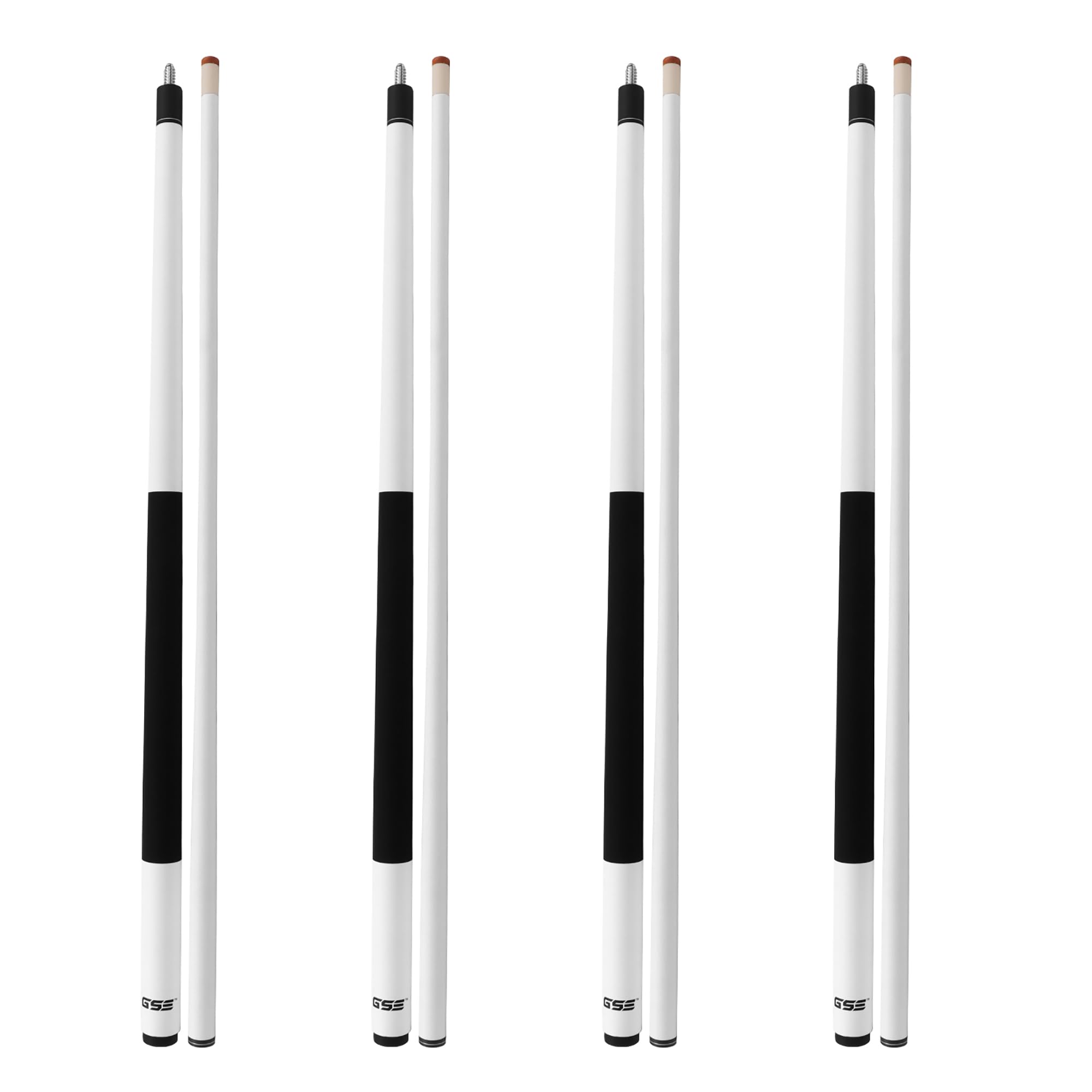 GSE 58" 2-Piece Fiberglass Graphite Composite Billiard Pool Cue Stick, Set of 4 Pool Cues Sticks, 18/19/20/21oz Billiard Cue Sticks (Matte White)