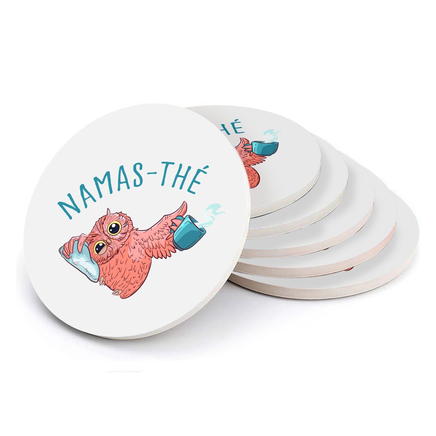 Sous verre ronds en céramique Namas-thé hibou lot de 6 dessous de verre absorbants