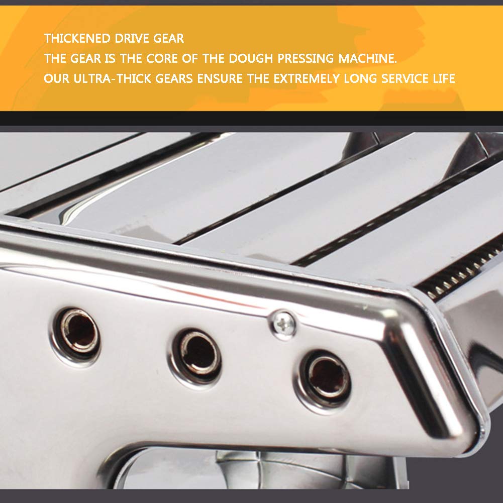 AIZYR Acero Inoxidable Máquina para Hacer Pasta, Base Antideslizante Máquina para Hacer Pasta - Seis Engranajes para Ajustar El Grosor/Diseño Mejorado del Panel De La Entrepierna, Plata