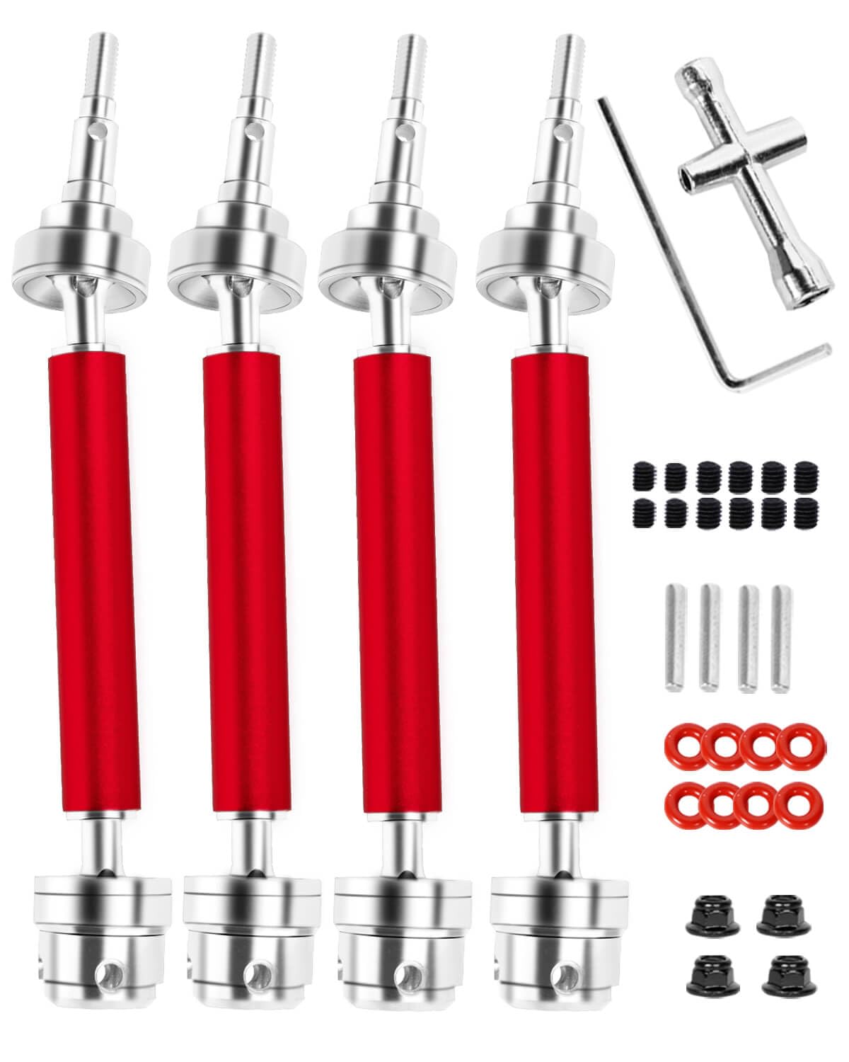 RCMYou Drive Shaft CVD Upgrades Part Axles for 1/10 Arrma Big Rock V3 3S BLX 4x4 4WD,4Pcs Front Rear Driveshafts for New Big Rock V3,RC Car Model #ARA4312V3,Red (More Power)