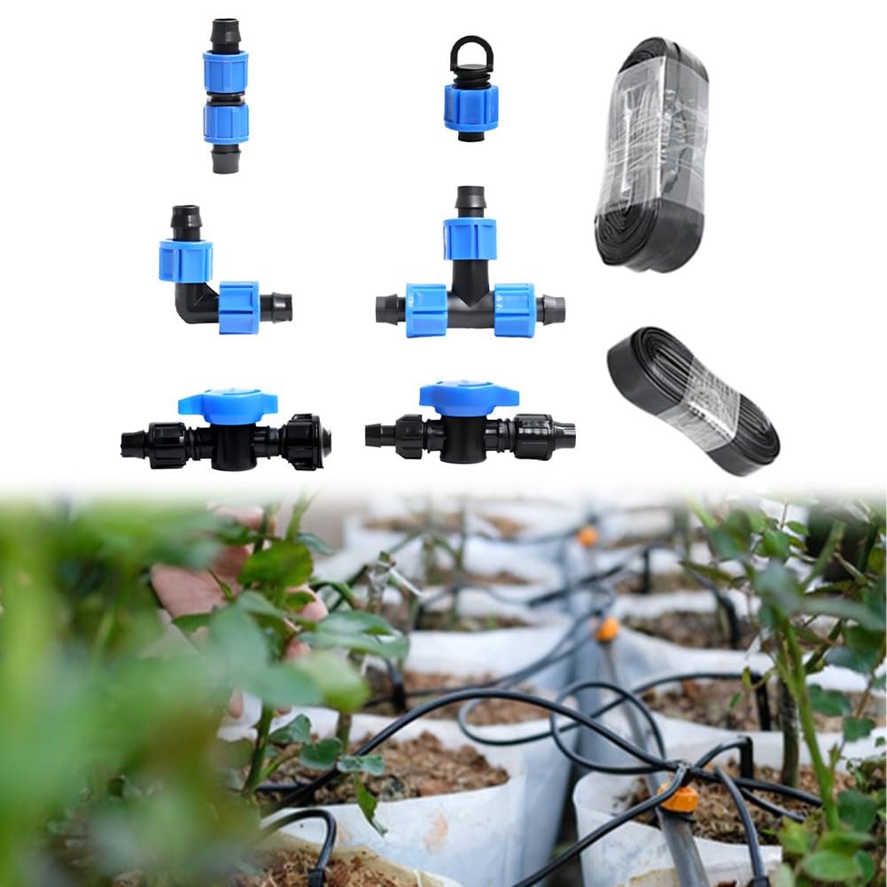 Kit di irrigazione a goccia da 16 mm, sistema di irrigazione completo da giardino con valvole a sfera e Tee, adatto per ortaggi domestici