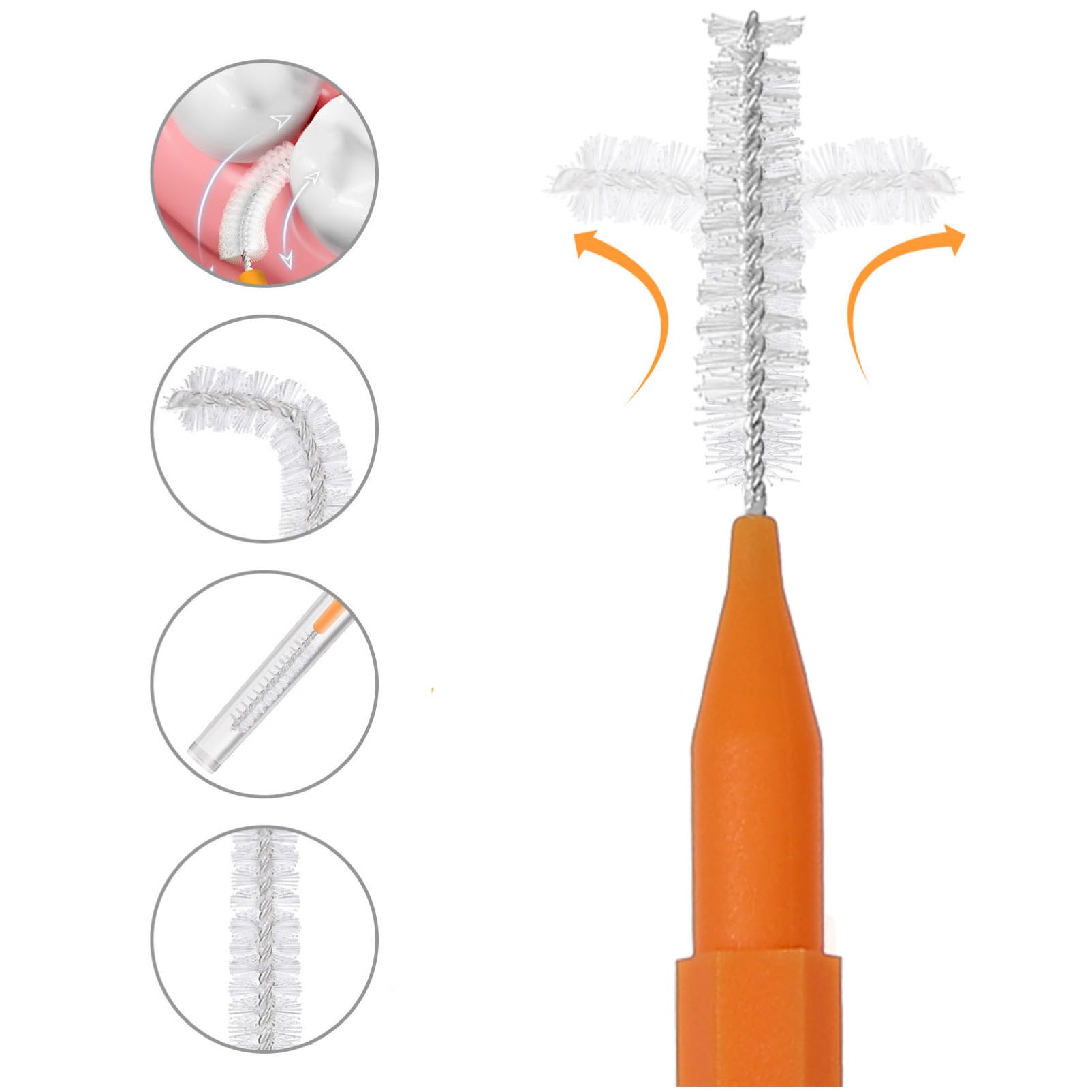 SHERCHPRY 3 Set Spazzolino Interdentale Gengive Interdentale Per Pulizia Interdentale Tra I Denti Gomma Intercapedine Piccolo Portatile Acciaio Inossidabile 304 100 Pezzi*3