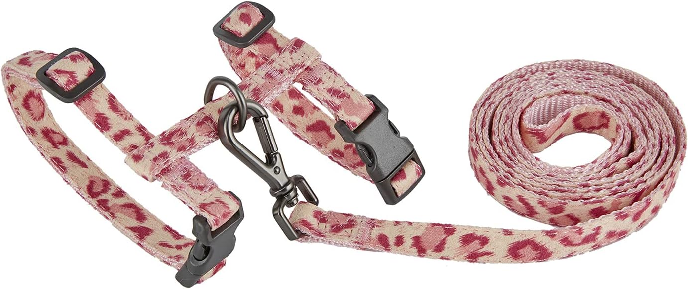 Petiry Adjustable Cat Harness Leash Set, Escape Proof Cat Harness H Shape Cat Harness Pink Leopard Pattern for Cat Kitten Walking.