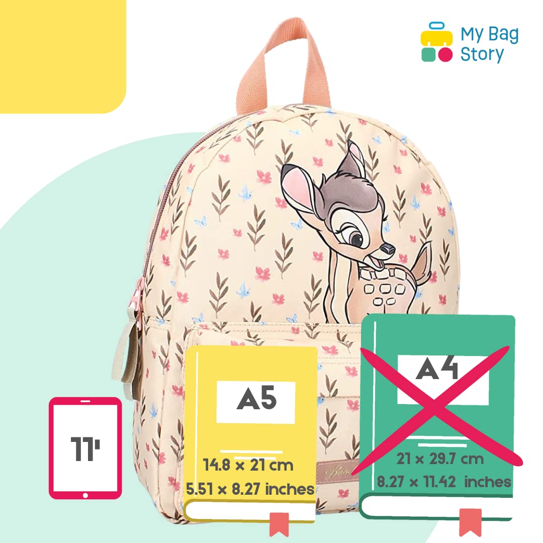 mybagstory - Plecak - Bambi - Beżowy - Disney - Dzieci - Szkoła - Żłobek - Przedszkole - Przedszkole - Tornister dziewczęcy - Rozmiar 31 cm - Regulowane ramiączka - Pomysł na prezent