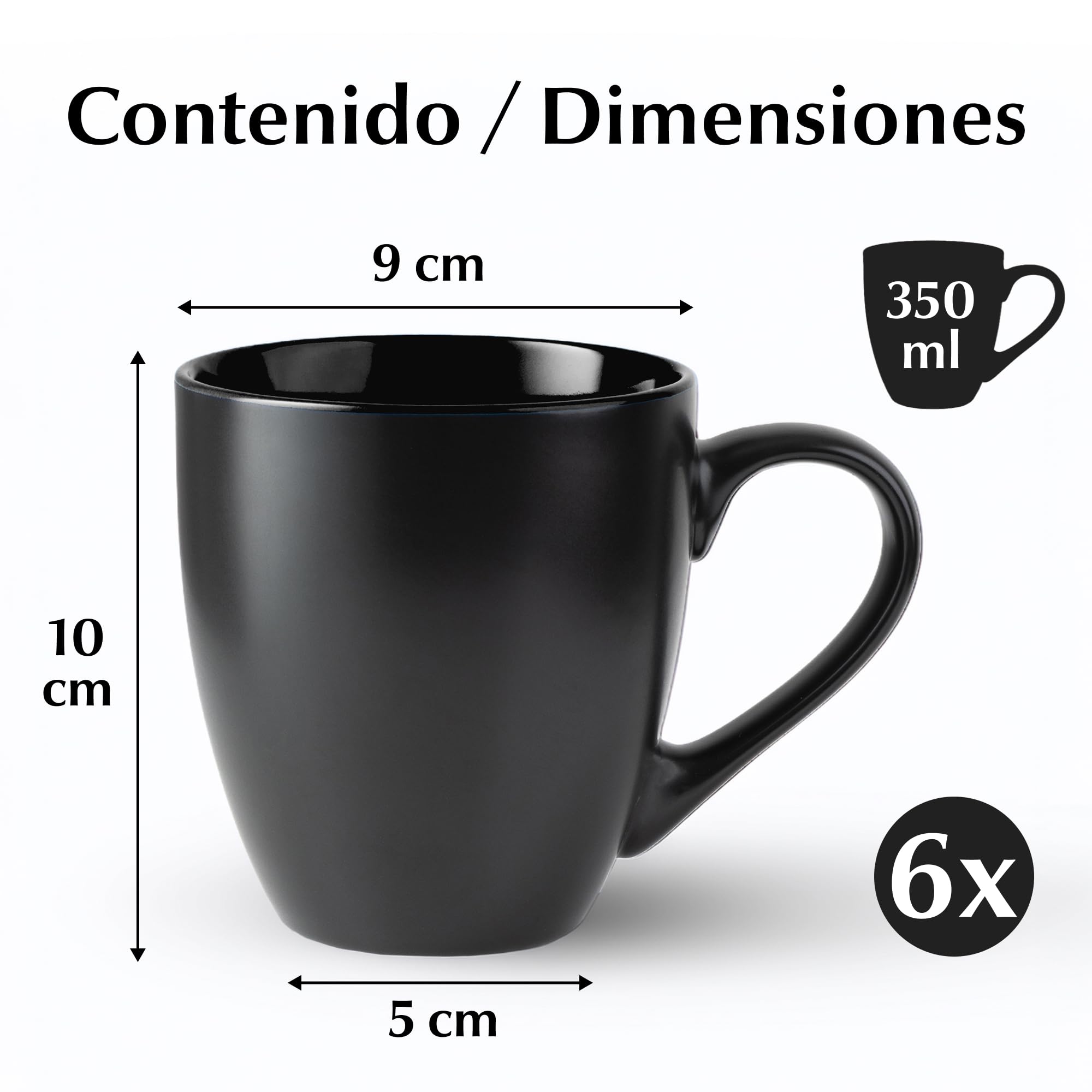 MIAMIO - 6 x 350 ml Juego de Taza de Café/Copa de desayuno - Le Papillon Colección (Negro) — view 4