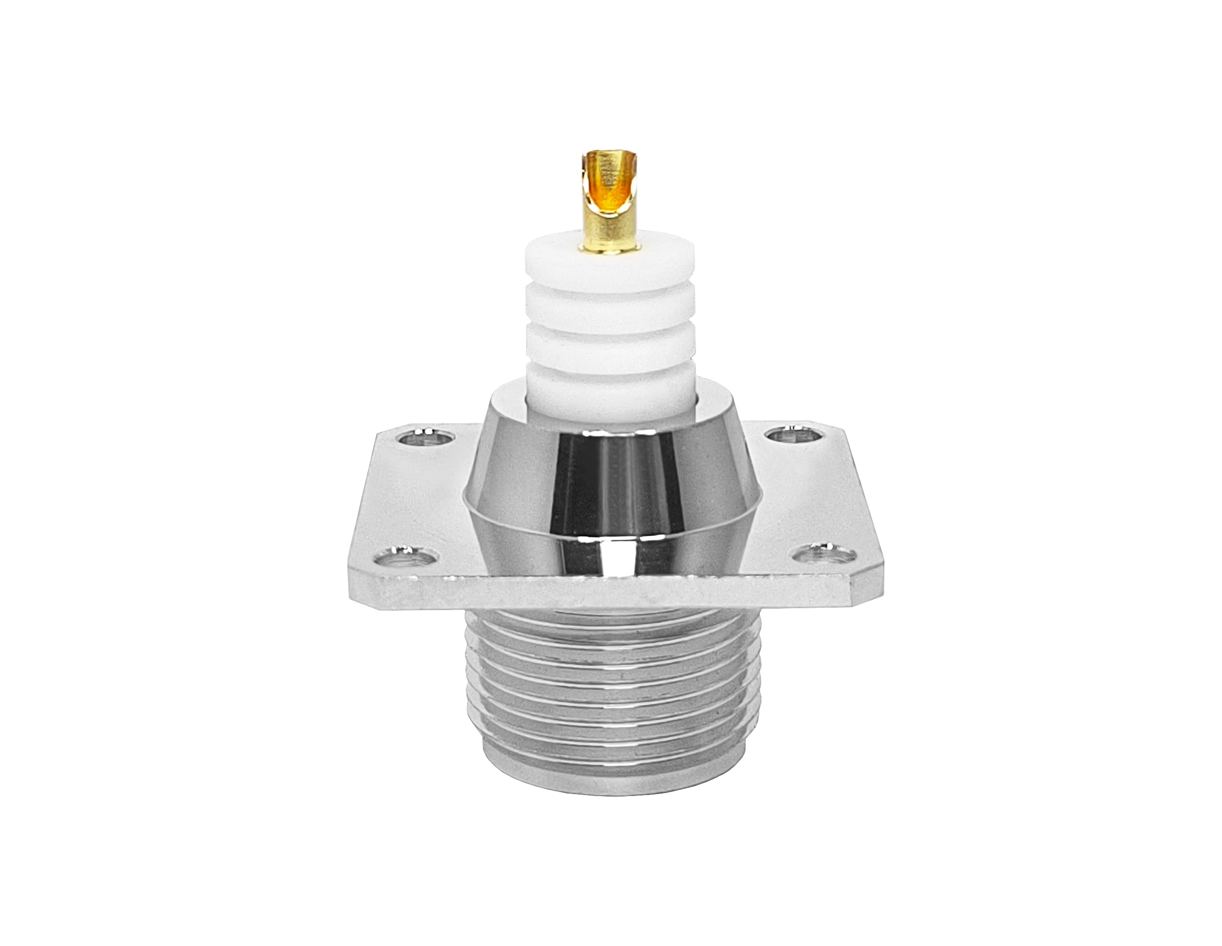 Złącze kołnierzowe HN wysokiego napięcia, żeńskie, z 4 otworami – 50 omów, DC-6 GHz, mosiądz powlekany trójstopem, izolator PTFE,