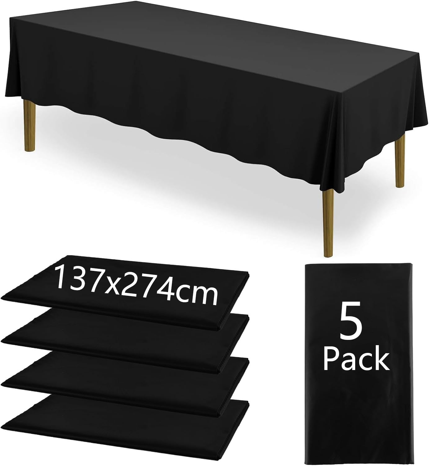Tovaglia a quadri di bufalo rettangolare, 150 x 300 cm, resistente alle rughe, impermeabile, per picnic, cene e feste, in tessuto di poliestere lavabile a quadri, colore: nero e bianco