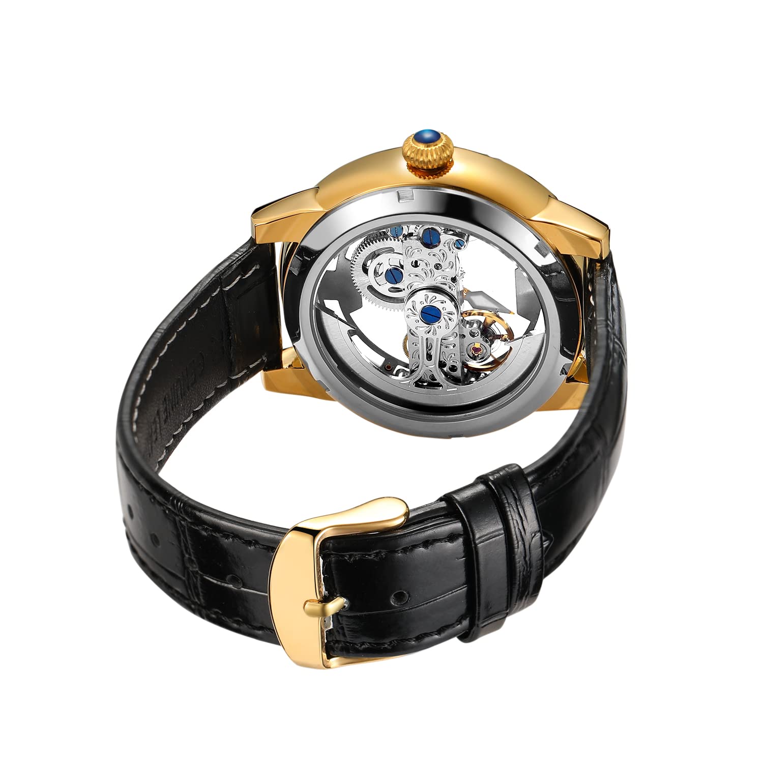 FORSINING Tourbillon Herren-Armbanduhr, mechanisch, luxuriös, Blumenmuster, gravierbar, wasserdicht, Skelett-Armbanduhr, Transparent, Mechanisch