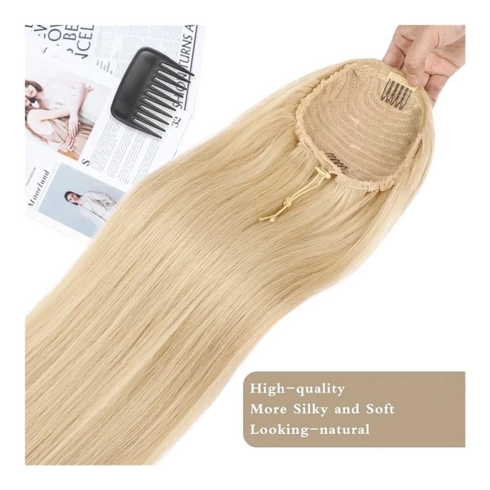 Extensiones de pelo de 35,5 cm, cola de caballo rubia, fijación de pelo real, 120 g, extensiones de pelo liso para mujeres cuidado del cabello (61 cm)