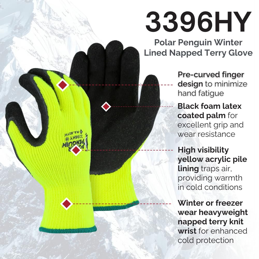Majestic Gant 3396hy/8 industriel, gants en caoutchouc Palm, hiver, tricot, petite, Noir/jaune (lot de 12)