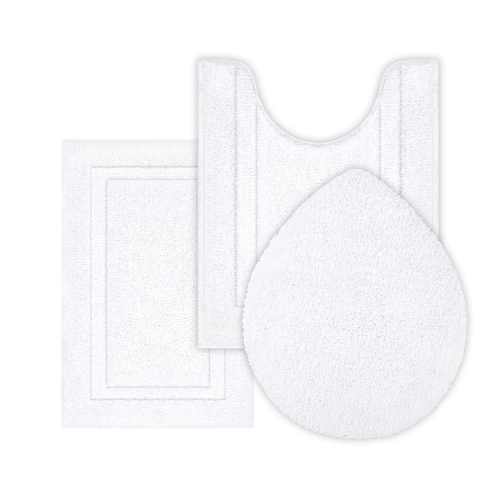 SHACOS White Christmas Bathroom Rugs Sets 3 Piece, Non Slip Soft Absorbent 16"x24" Small Microfiber Bath Mat with Toilet Lid Cover, Shaggy Xmas Carpet