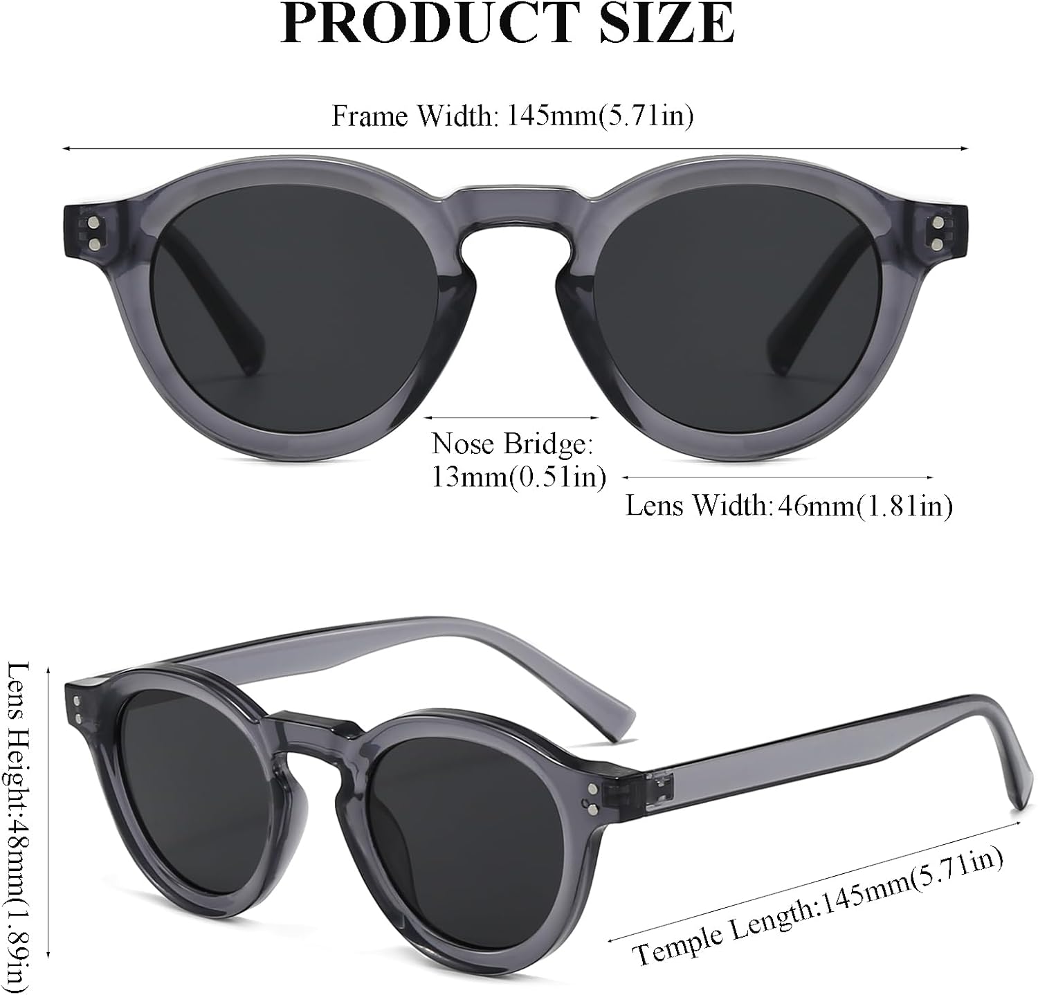 LJCZKA Vintage Round Sunglasses Mens Womens Classic Retro Circle Sun Glasses Trendy Unisex UV400 Protection Driving Outdoor - Image 3