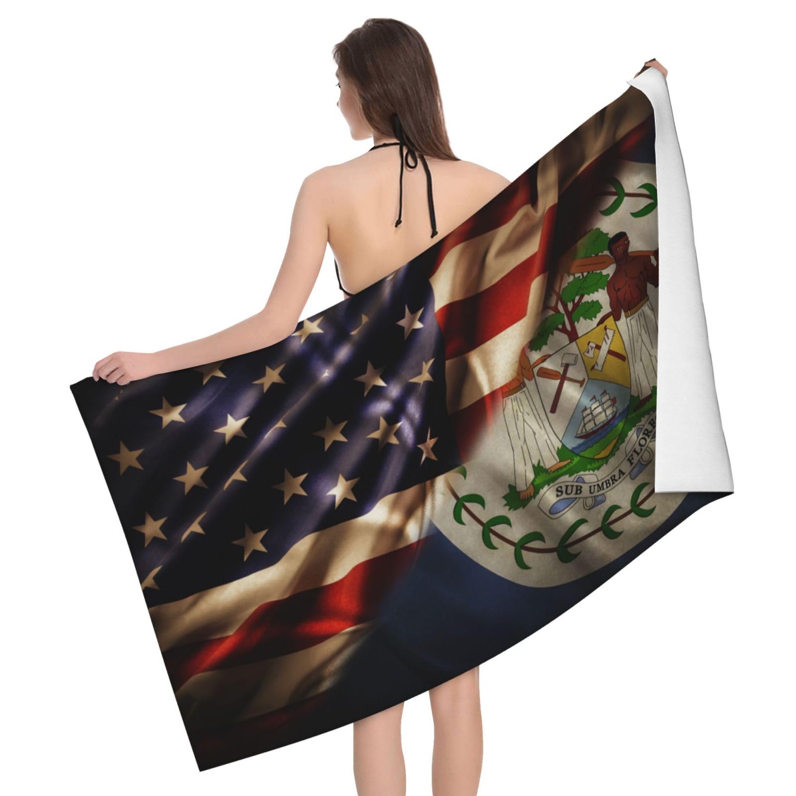 HLBSDM Microfiber Combined Belize and USA Flag Beach Towel Quick Dry Soft Sand Free Beach Towels for Pool Swim Beach Lightweight Thin Towels
