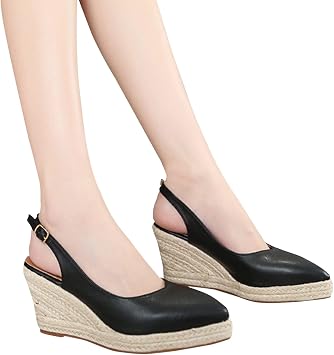 Sandals for Women Dressy Summer, Womens Closed Toe Sandals Women Summer Sandals 2023 Elastic Ankle Strap Casual Sandal Closed Toe Espadrilles Wedge Sandals Slip on Platform Sandals A-Black, 7