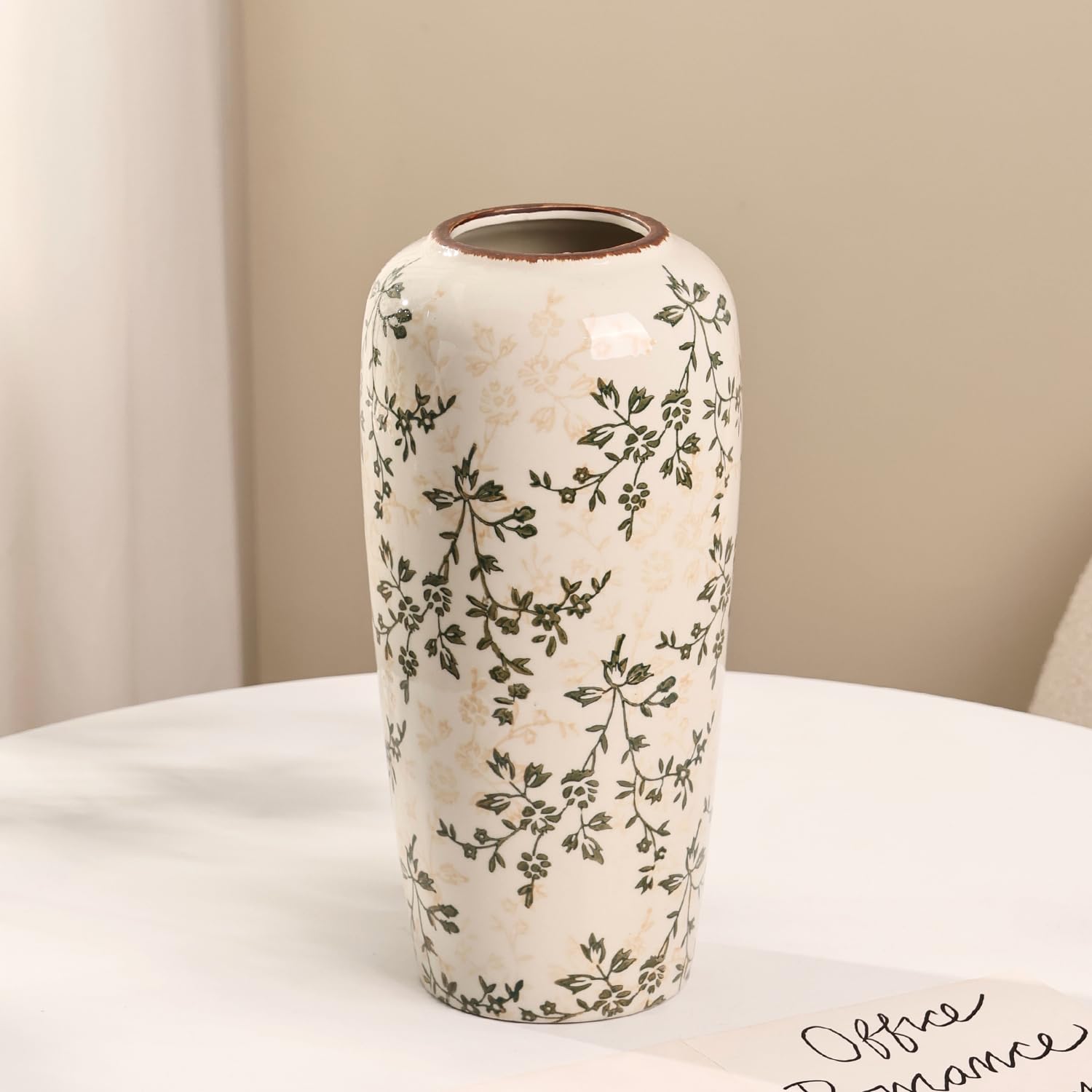Green Vintage Chinoiserie Floral Ceramic Vase Rustic Large Vase