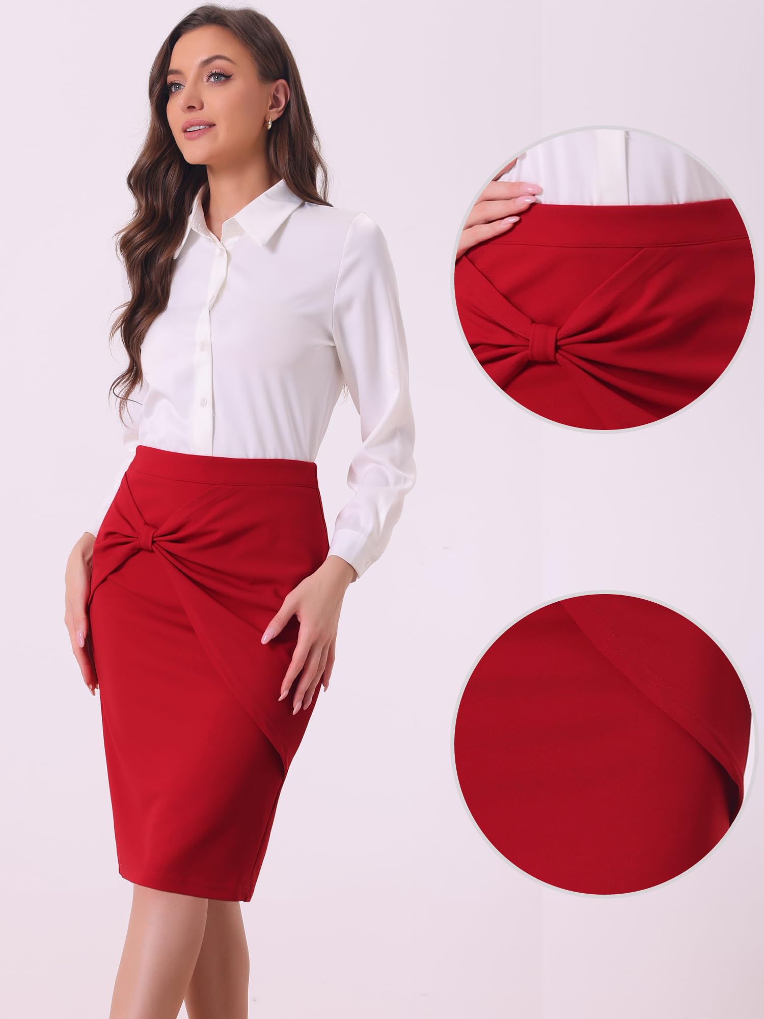Allegra K Jupe de travail pour femme 2025 froncée taille haute longueur genou jupes crayon moulantes