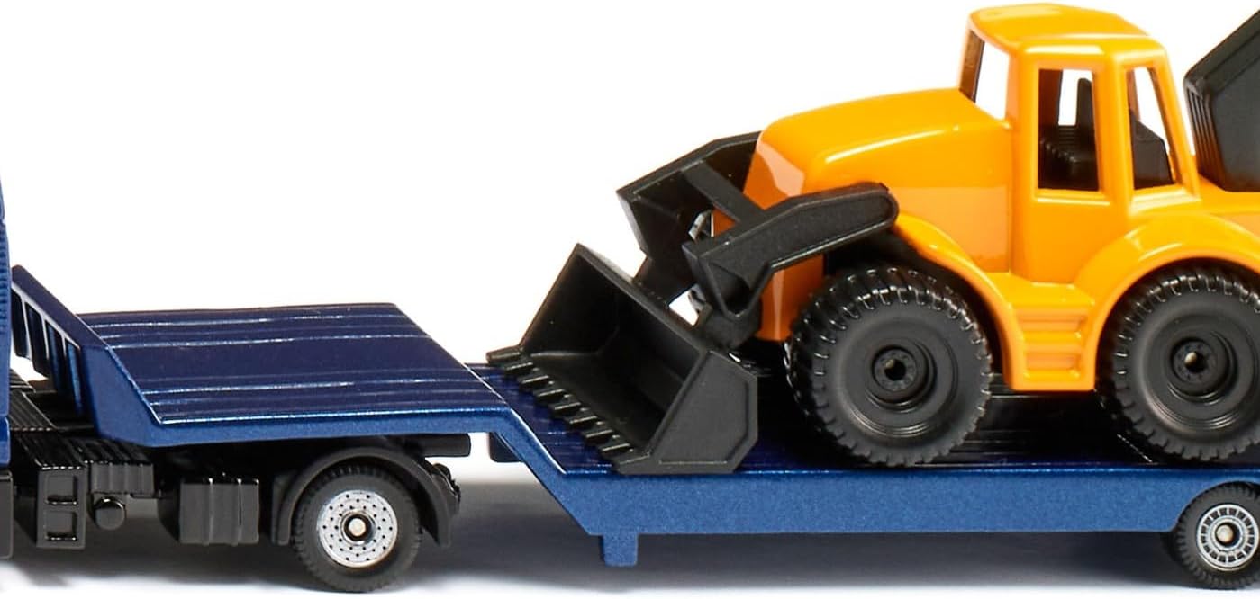 Siku 1761, Man Truck with Low Loader and Backhoe Loader, 1:87, Metal/Plastic, Blue/Yellow, Toy Set, Detachable Low Loader, Movable Excavator Arms