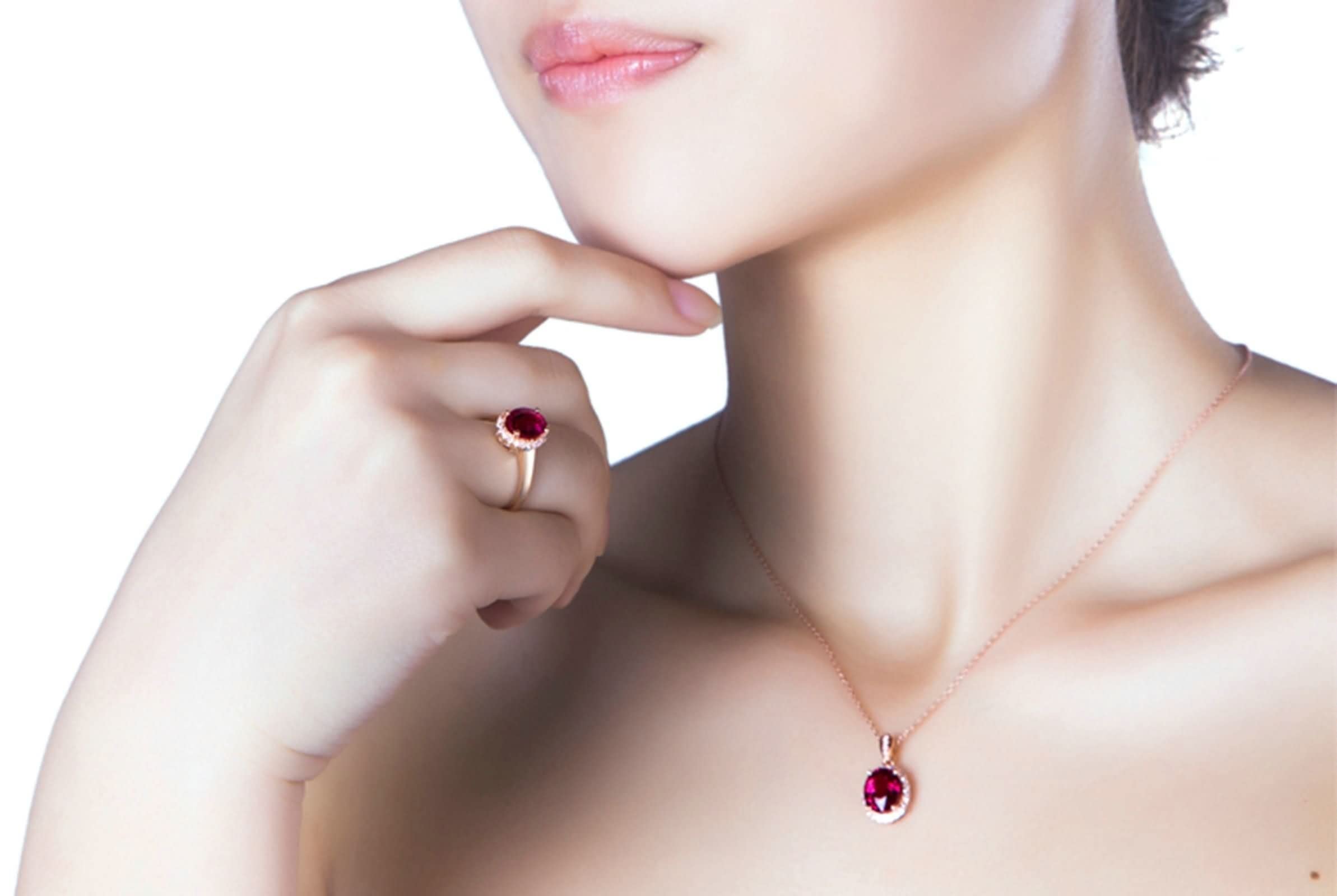 Collar con colgante colgante, cadena de oro rosa para mujer con muy buen corte de piedra preciosa de 18 quilates, lujoso collar de regalo para mujer