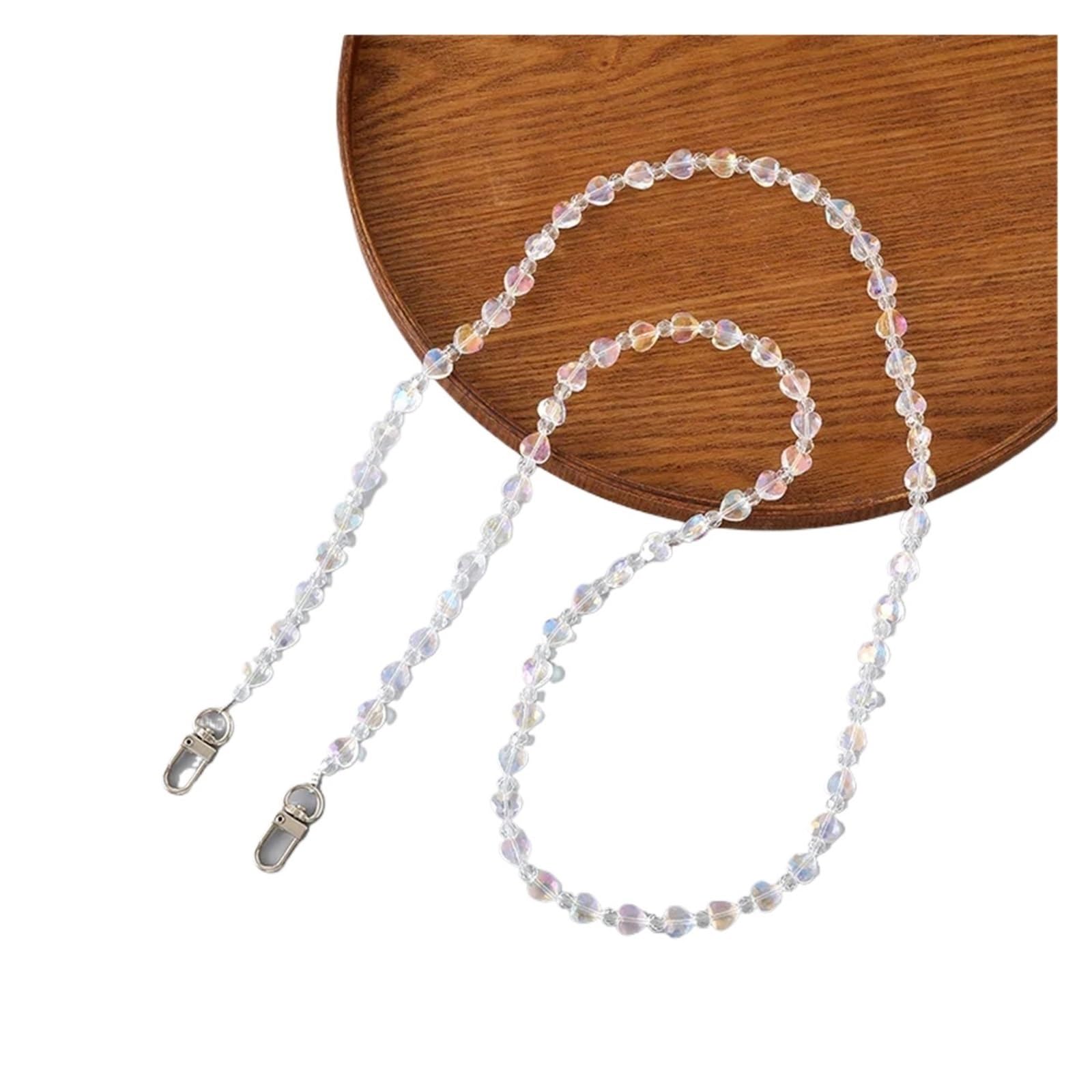 YUSUZH 1pcs Bags Chain Crystal Heart Beaded Crossbody 120cm Replacement Handbag Straps for Small Bag(White)