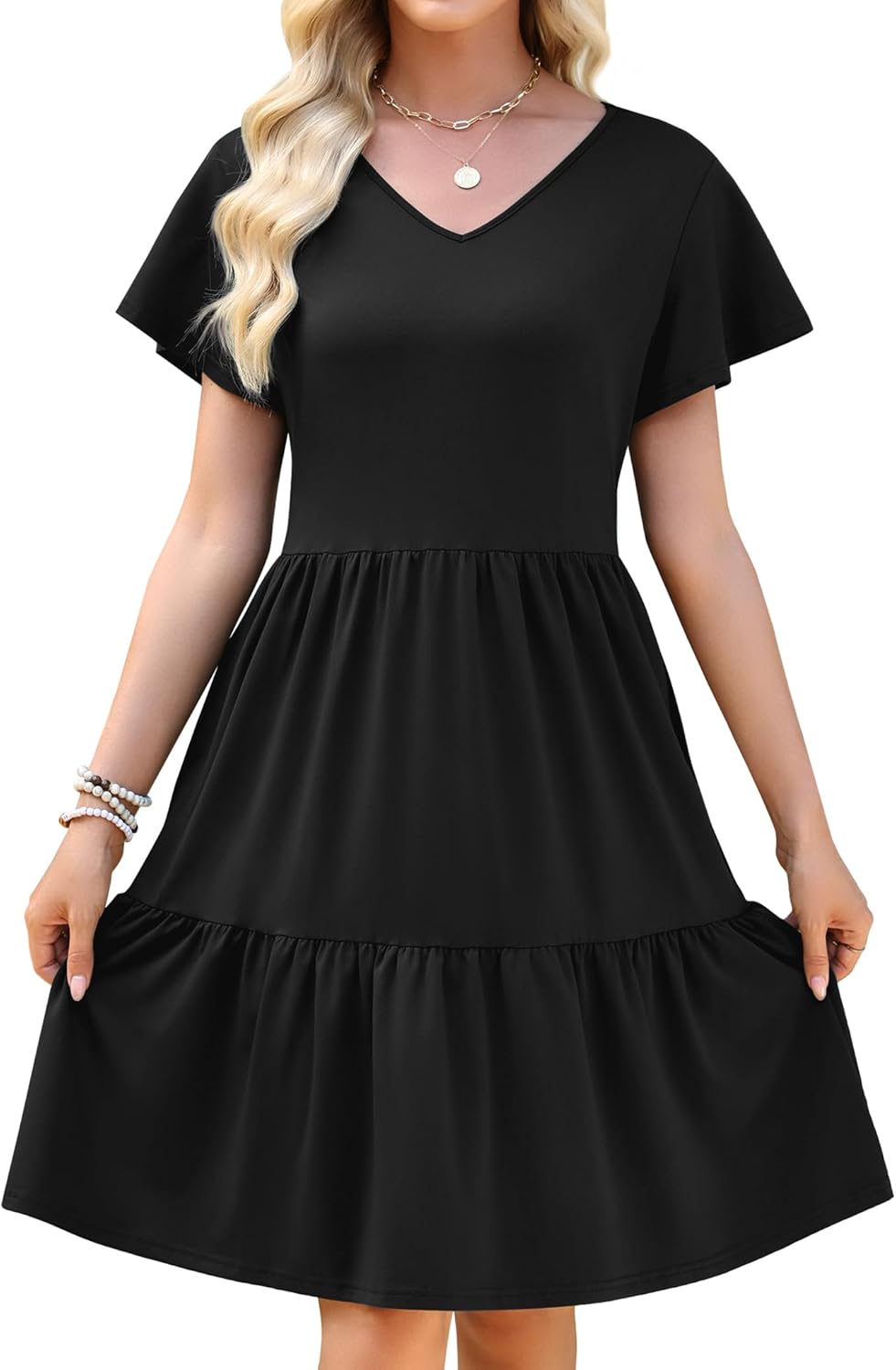 WEACZZY Womens Casual Summer Dress V Neck Ruffle Sleeve A Line Dresses Flowy with Pockets 2026 - Image 5