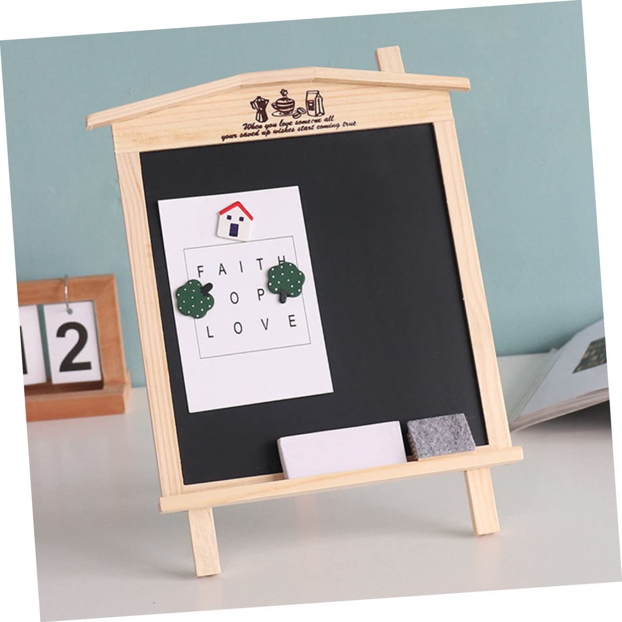 PLAFOPE Tablero de Mensajes Reutilizable de Madera y Magnetismo para Escritorio, Pizarra Negra Decorativa Diseño Delicado y Bordes Lisos para Uso Hogar